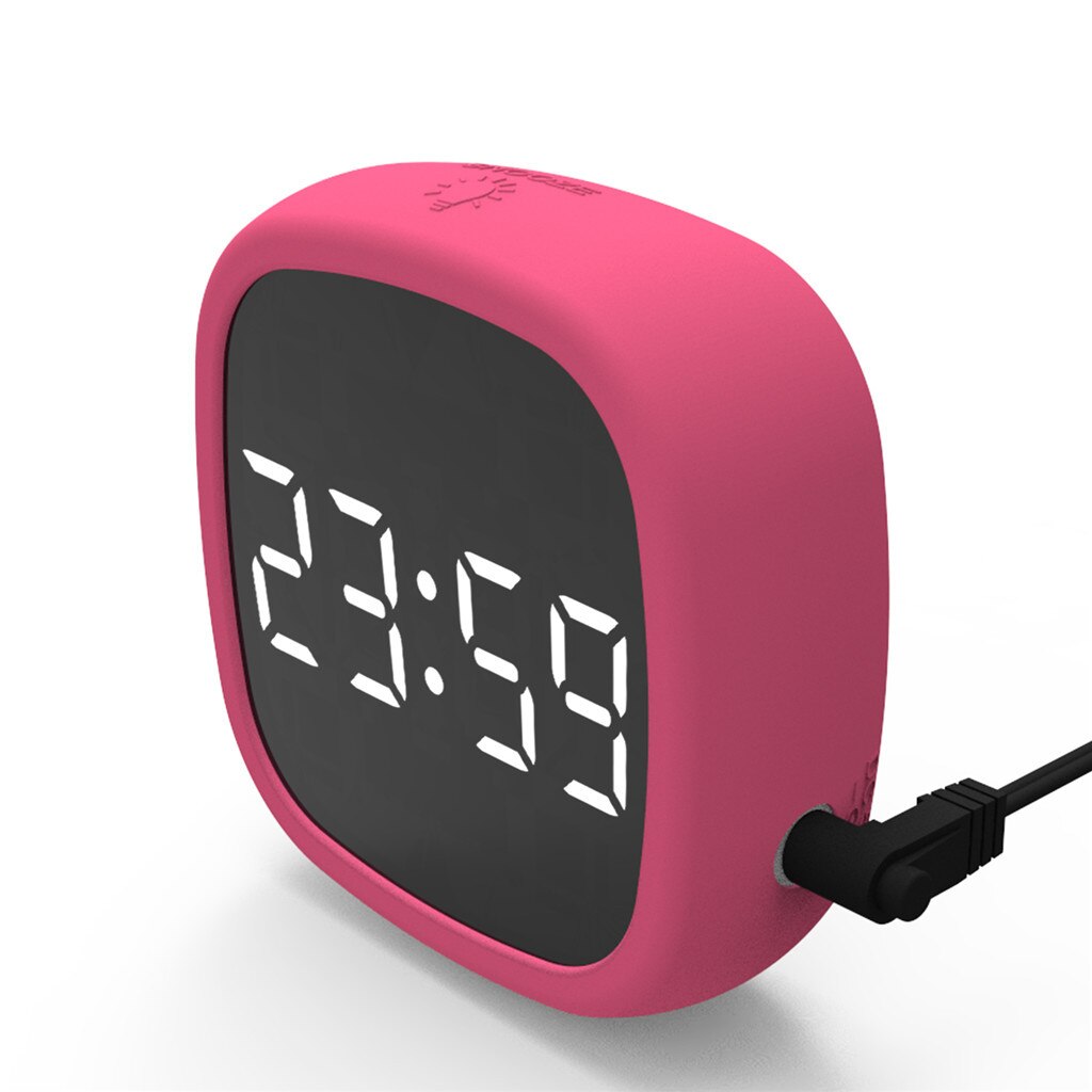 Digital Alarm Clock LED Display Pocket Silicone Intelligent voice control portable travel outdoor Desk Clock: Pink 