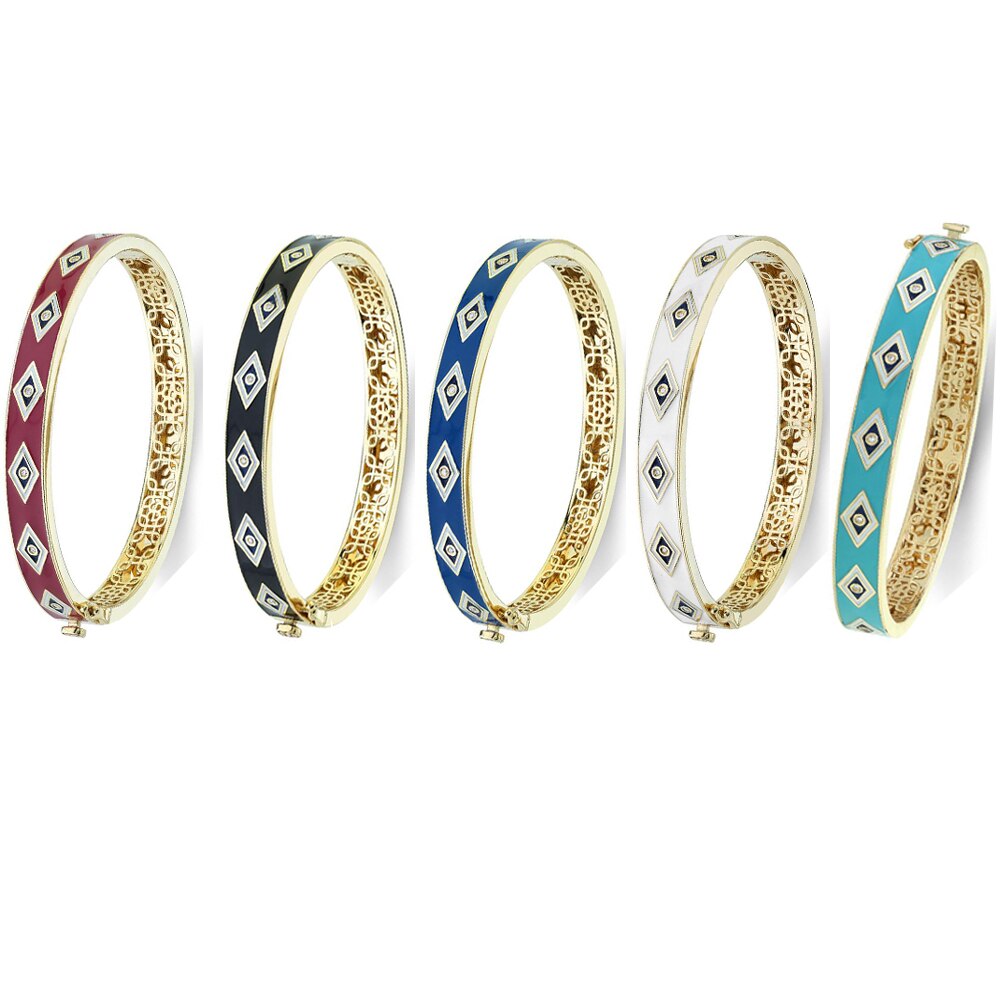 Evil Eye Bangle Bracelet for Women - Gold Color Enamel - Adjustable - Cubic Zirconia - Sdzstone