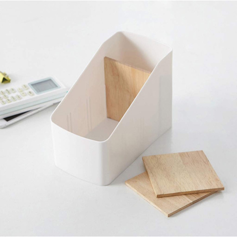 Soporte para mando a distancia de plástico y madera Caddy, desmontable, 4 compartimentos, organizador de escritorio de oficina, soporte para lápices