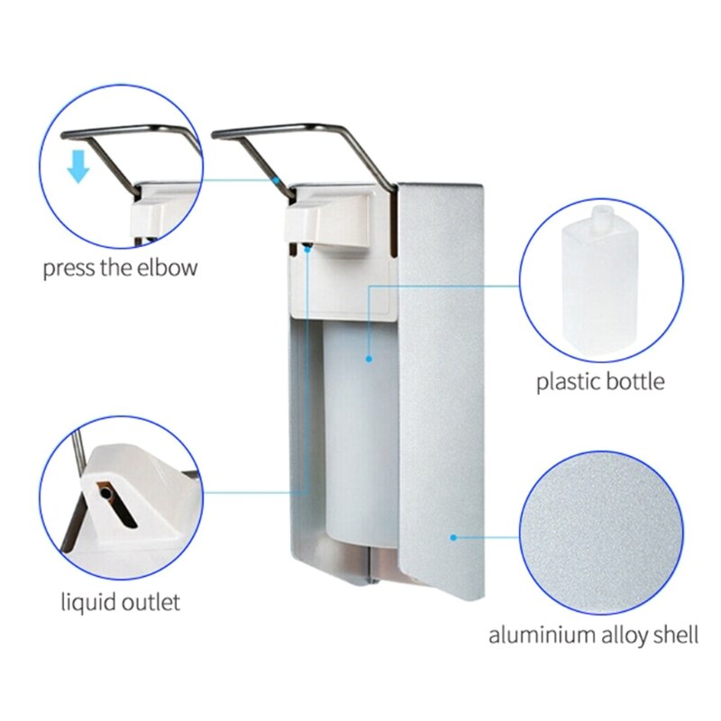 500ml/1000ml Wall Mounted Elbow Soap Dispenser Manual Press Alcohol Mist Spray Dispensers for Bathroom Hotel School