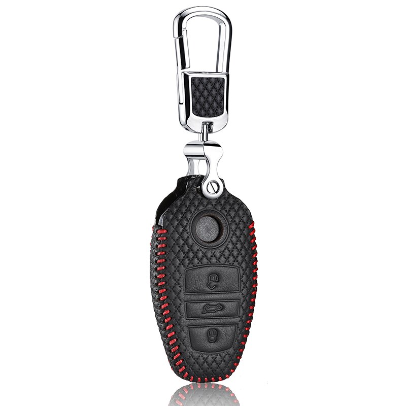 Luckeasy Key Cover Voor Vw Touareg Autosleutel Geval Lederen Houder Afstandsbediening Voor Volkswagen Sleutel 4-dz3: red line type 1