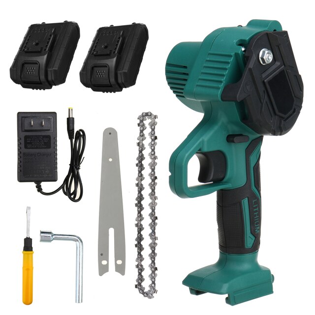 6 Inch 1200W Elektrische Kettingzaag Snoeien Kettingzaag Cordless Tuin Boom Logging Trimmen Zag Houtbewerking Cutter Tool Kits: 2pcs battery