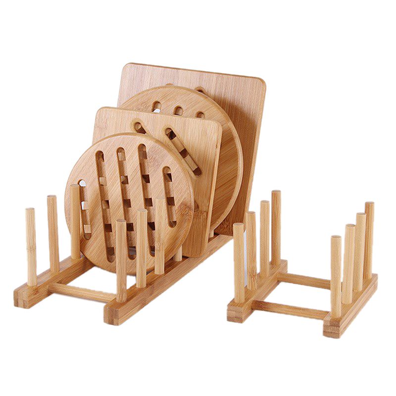 1 set x Houten Kom Plaat Schotel Stand Houder Eetstokjes Afdruiprek Houten Eetstokjes Afdruiprek Deksels Cover Display Rack