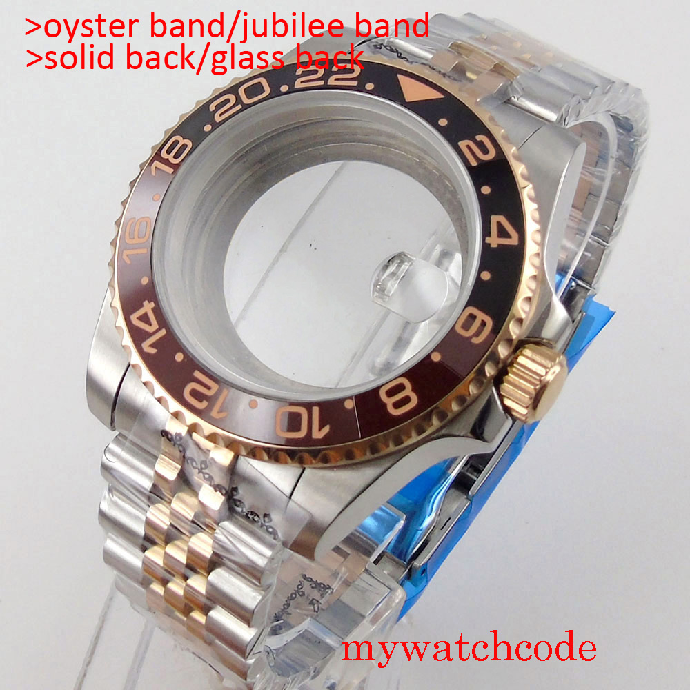 Caja de reloj de buceo sub resistente al agua de 20bar, parte trasera de cristal, oro rosa plateado para movimiento NH34 NH35 NH36 NH37 NH38 NH39