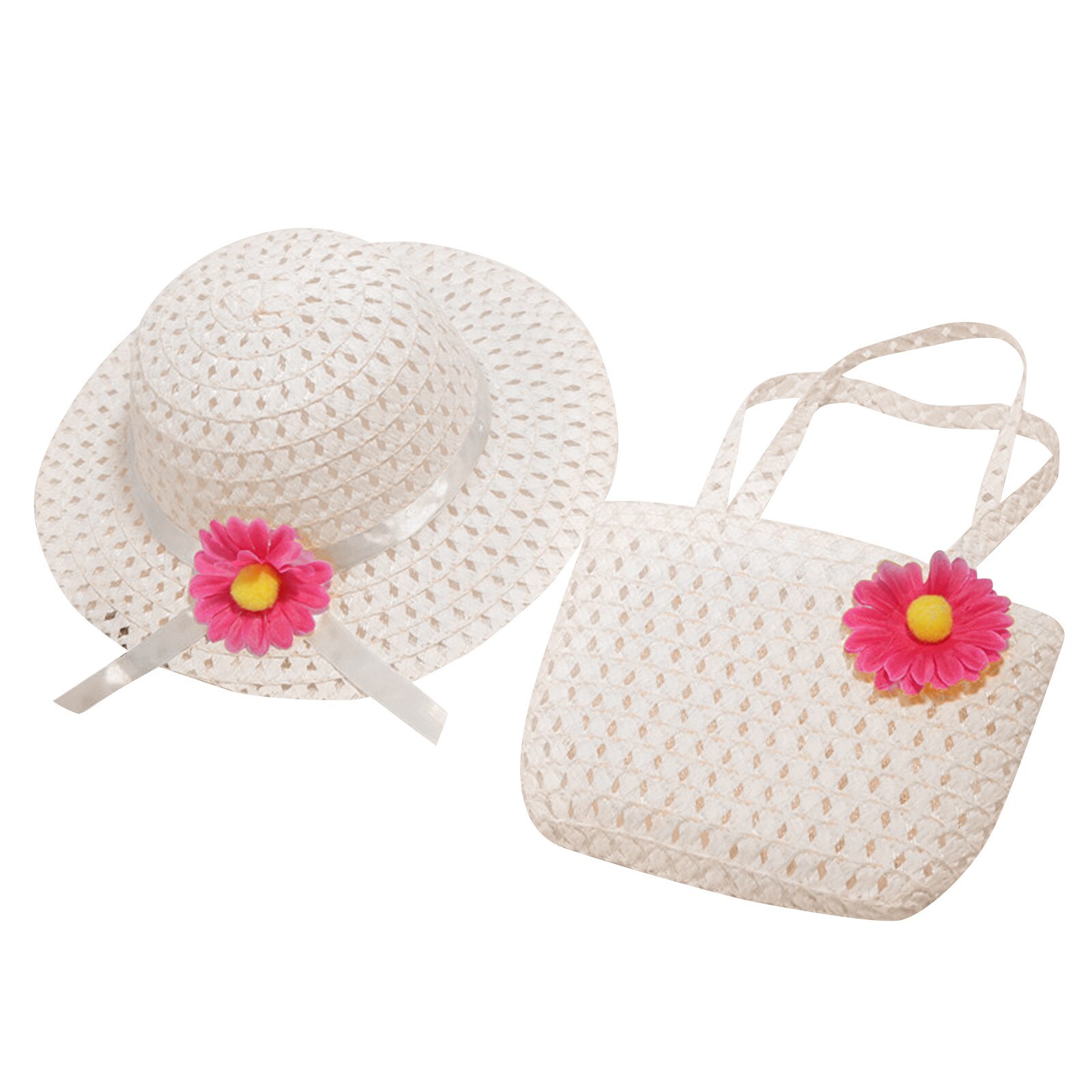 Zomer Baby Bloem Ademend Strohoed Met Handtas Tassen Kids Hoed Meisjes Zonneklep Uv-bescherming Panama Hoed Gorras