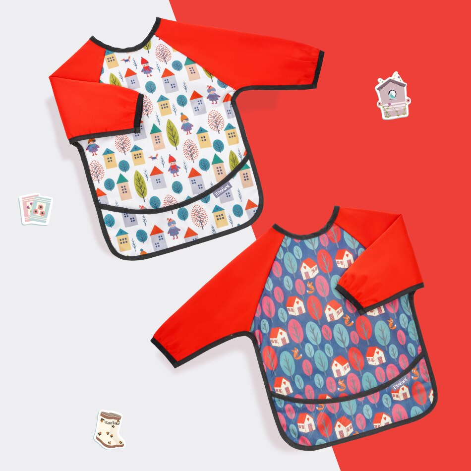 Elinfant Lange Mouwen Slabbetjes Waterdichte Baby Bib En Peuters Met Pocket Licht Gewicht Bib Wasbare One Size Feeding Slabbetjes: bws05-baby bibs
