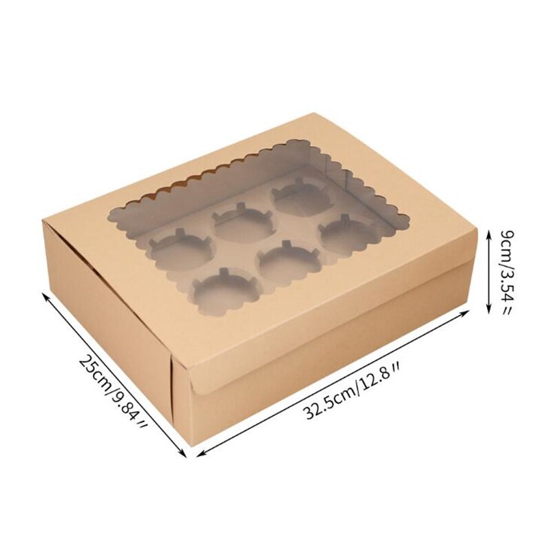 Amoliy 2/4/6/12 Löcher Cupcake Verpackung Kasten Muffin Kasten Keks Gebäck Kasten Kraft Papier Kasten Kuchen Schokolade Verpackung Backen Werkzeuge: 12 Löcher Kraft