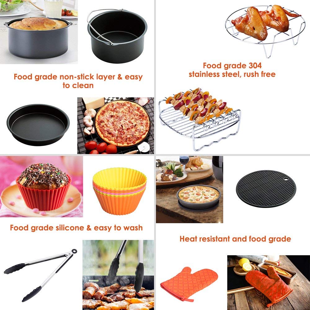 Air Fryer Accessories 8 Inch for 5.8 qt XL Air Fryer, 9 pieces for Gowise Phillips and Cozyna Air Fryer, Fit 4.2 qt to 5.8 qt,