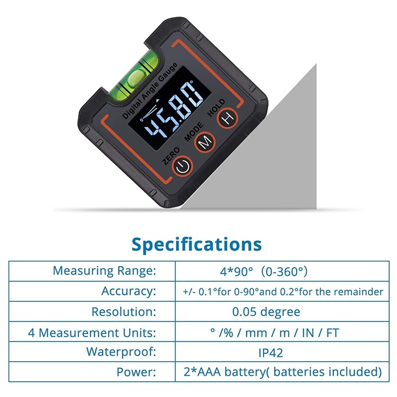 Digital Angle Finder netic & Level Bubble Vial 490 Degree Angle Gauge Inclinometer Protractor Upgraded VA LCD Display