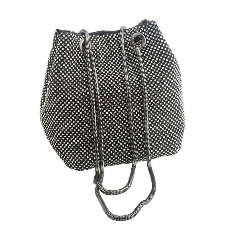 Grand sac seau à bandoulière en strass pour femmes, sac à épaule de soirée, nouvelle: Black