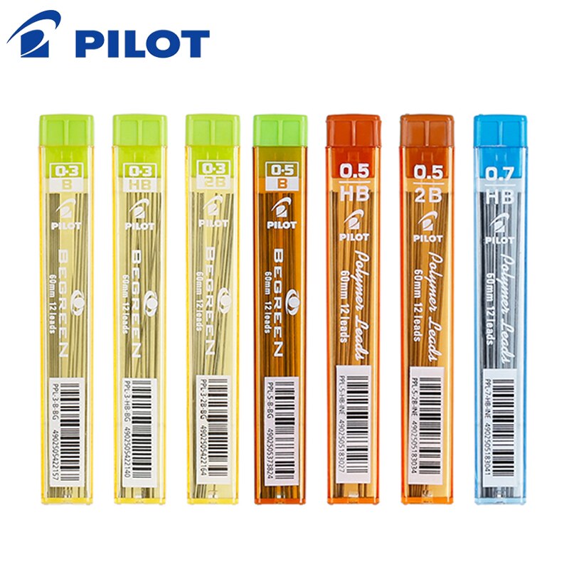 8 Uds PILOT polímero de plomo 10 tubos/lote recargas lápiz mecánico 0,3mm/0,5mm/0,7mm 60mm 2B/HB PPL-3/5/7
