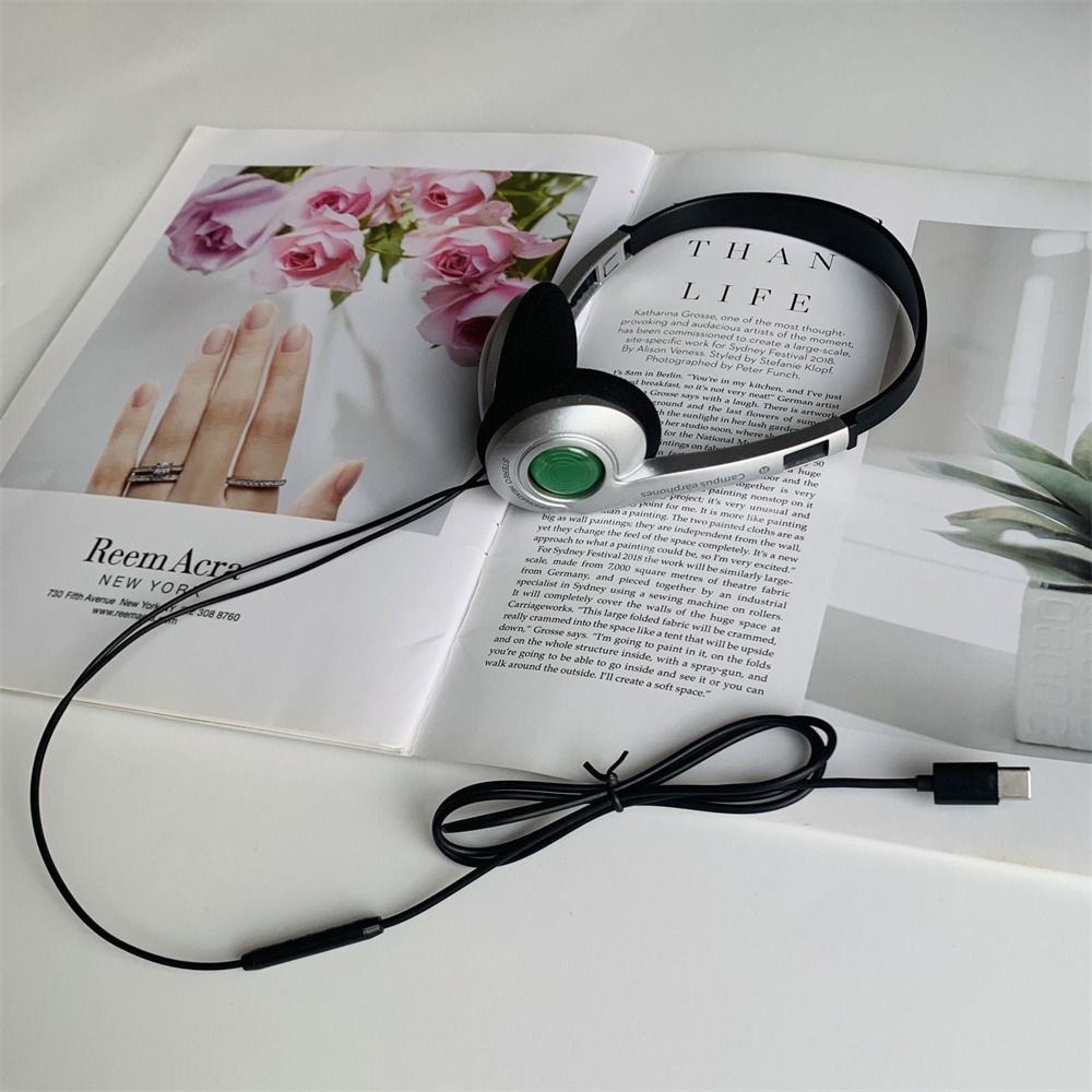 Auriculares Retro con cable para exteriores, audífonos clásicos con personalidad Millennium Wind Y2K, tipo C, Mp3: Gris