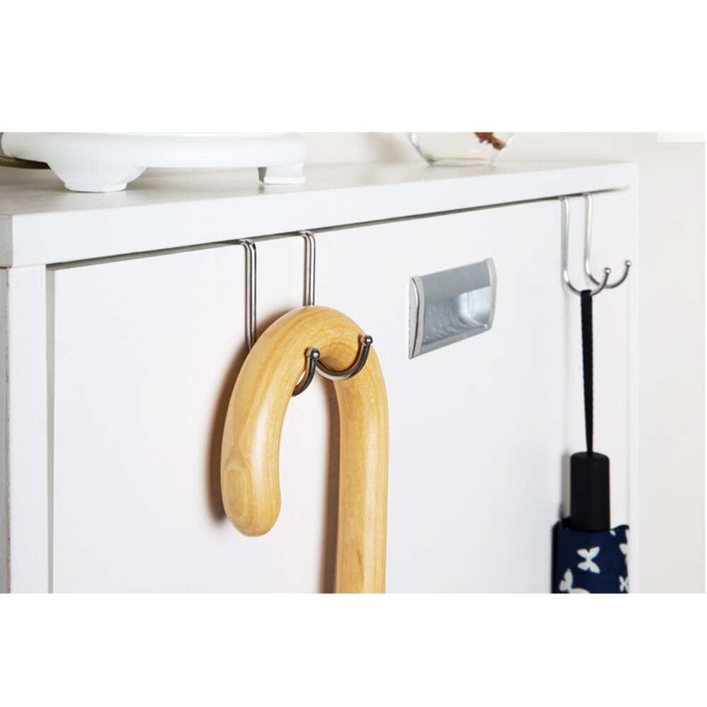 2 Pack Over Cabinet Door Double Hooks Strong Stainless Steel Multiple Use Shaped Hanging Over The Door Hooks Use for Kitchen C