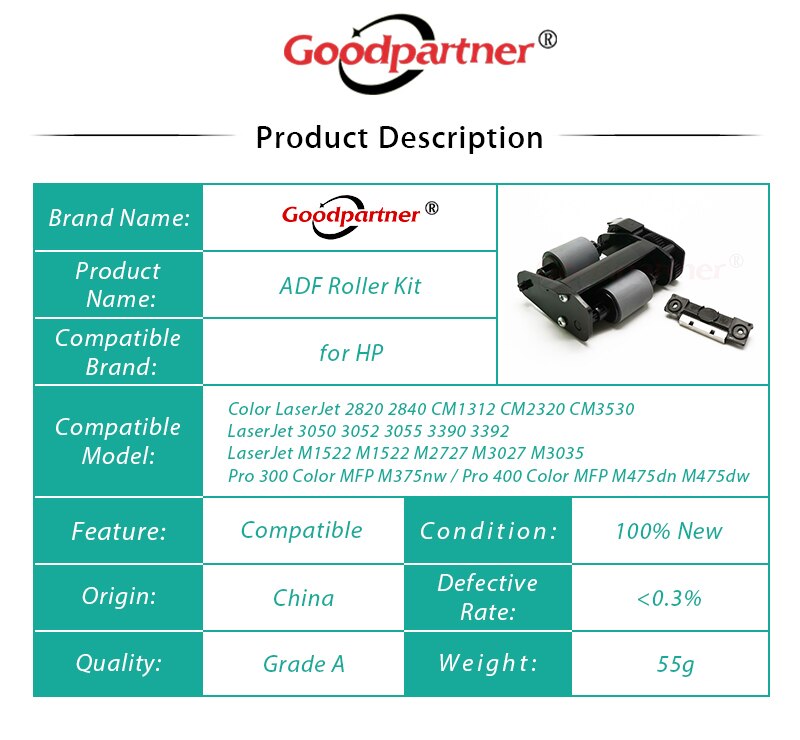 1X Adf Pickup Roller Scheiding Pad Onderhoud Kit Voor Hp 2820 2840 CM1312 CM2320 CM3530 3050 3052 3055 3390 3392 m1522 M2727