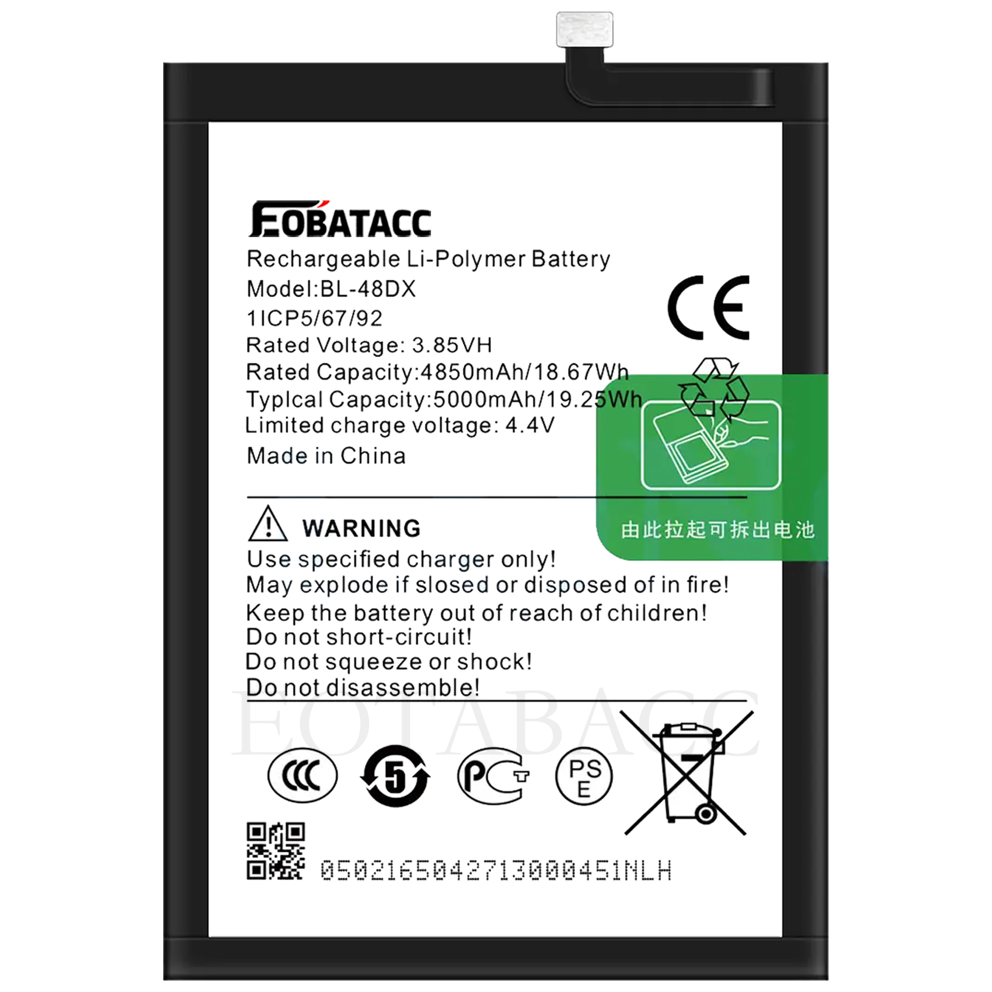 EOTABACC 100% BL-48DX Battery For infinix 11 / X675 mobile phone Bateria+ Free Tools: GRAY