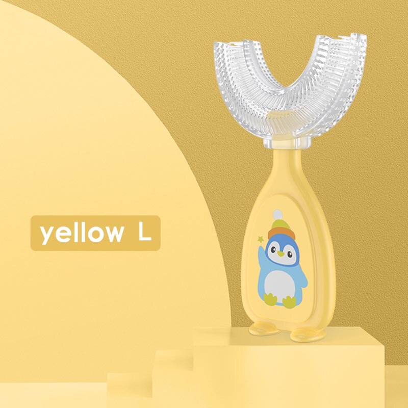 1Pcs U-Vorm Handleiding Vloeibare Siliconen Kinderen Teethbrush Leuke Cartoon Kinderen Tanden Reinigen Tandenborstel Oral Care: yellow L