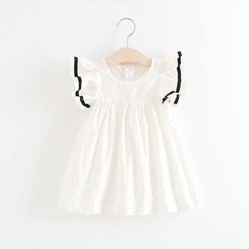 Baby Meisjes Jurk Zomer Wit Roze Strand Jurk Ruche Vliegen Mouw Jurken Voor Kids Leuke Koreaanse Peuter Tieners Kinderen Kleding: AN049 white / 18m