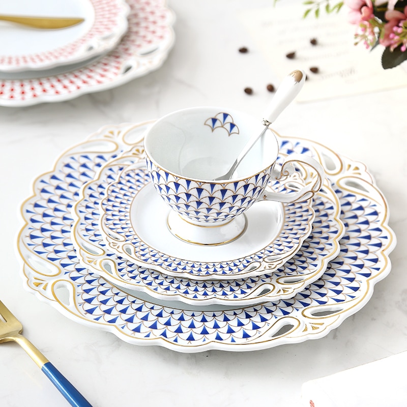 Geometric Texture Bone China Coffee Cup Set Home European Cup Saucer Coffee Set English Afternoon Black Tea Tea Set Ceramic