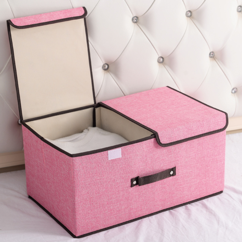 Cotton Fabric Foldable Storage Box Large Double Lid With Cover Organizer Underwear Miscellaneous Items Bedroom Arrangement Case: XS / green