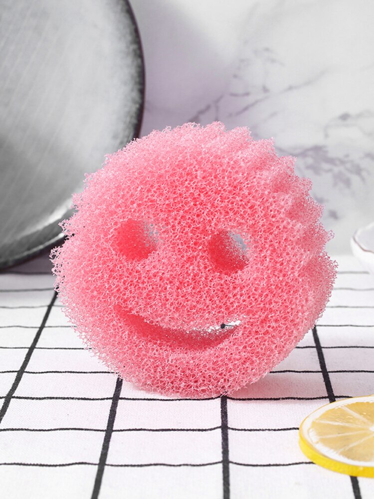1PC Smiley Geschirr Schwamm Haushalt Geschirr Reinigung Werkzeuge Öl Absorbieren Scheuer Pad Haushalt Küche Schwamm: Rosa