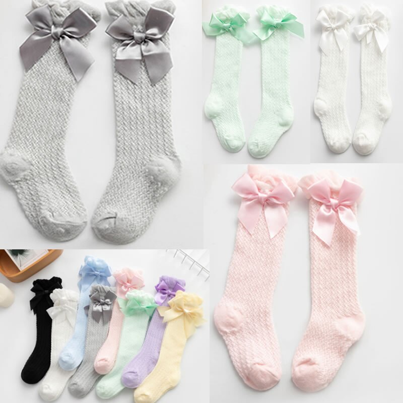 Bébé été mince Anti-moustique bas bulle bouche Vertical rayé nœud maille bas Bowknet princesse robe jambières