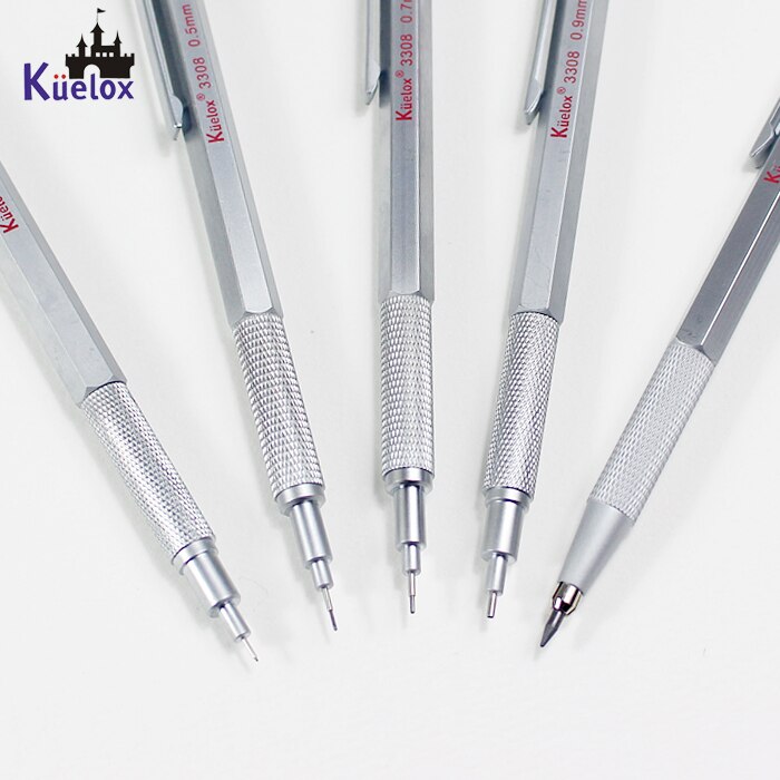 1PCS Kuelox Metal Comic Drawing Mechanical Pencil 0.3/0.5/0.7/0.9/2.0mm Engineering Drawing Pencil with a box
