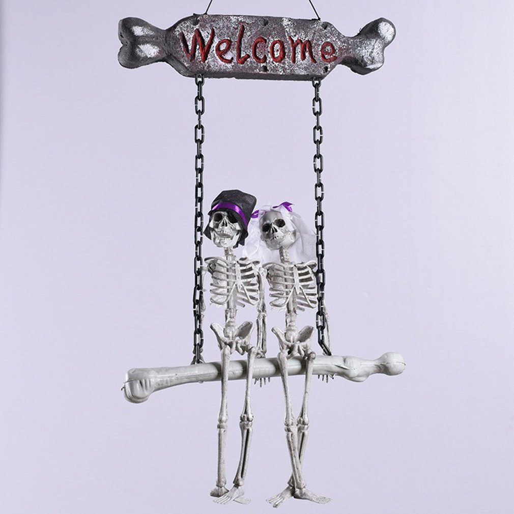 Halloween Props Skeleton Bridegroom And Bride Welcome Doorplate Pendant With Welcome Horror Decoration