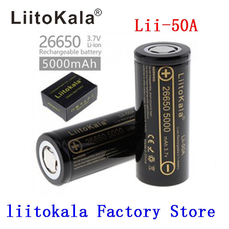 HK LiitoKala lii-50A 26650 5000 mah lithium batterij 3.7 V 5000 mAh 26650 oplaadbare batterij geschikt voor flashligh