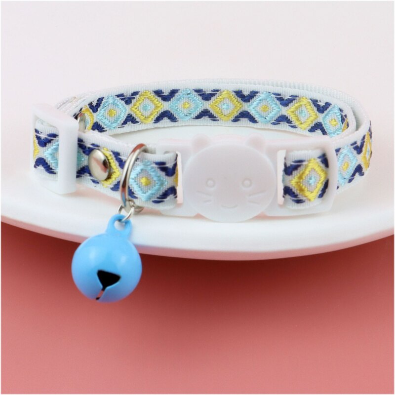 Étnico Jacquard Collar de gato con campana ajustable gatito cuello Correa hebilla de seguridad Anti-asfixia Collar para mascota mascotas suministros: 08