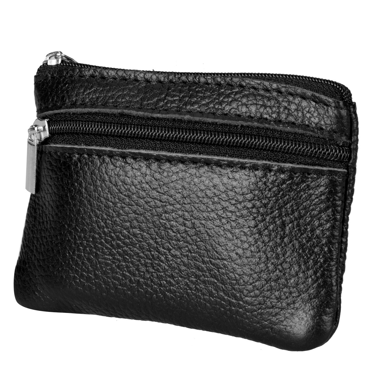 Brand Soft Men Women Card Coin Key Holder Zipper Purse Leather Wallet Pouch Change Bag: Black