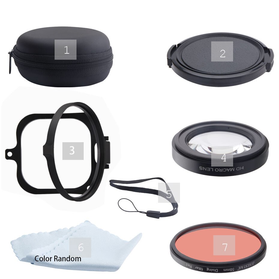Filtros para Cámara de Acción, de 58mm, para GoPro Hero 8, color negro, supermacro, para buceo de cerca, para GoPro Hero8, estuche negro resistente al agua, accesorios: 7in1