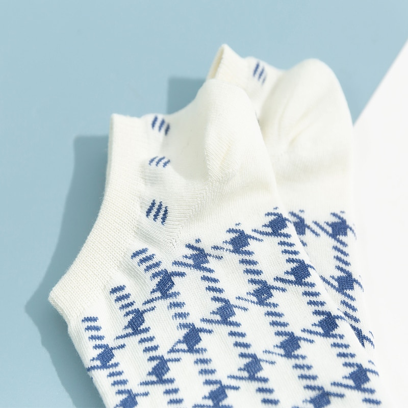 1 paar schattige harajuku-sokken in britse stijl, blauw gestreepte geruite sokken, geometrische katoenen dames, comfortabele zwarte wintersokken