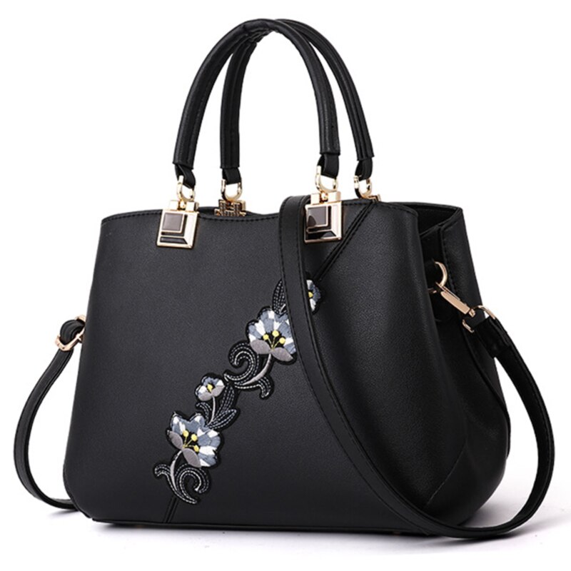 Printed Bags For Women Bags Famous Brand Women Shopper Bag Shell Floral Shoulder Luxury Handbags: black
