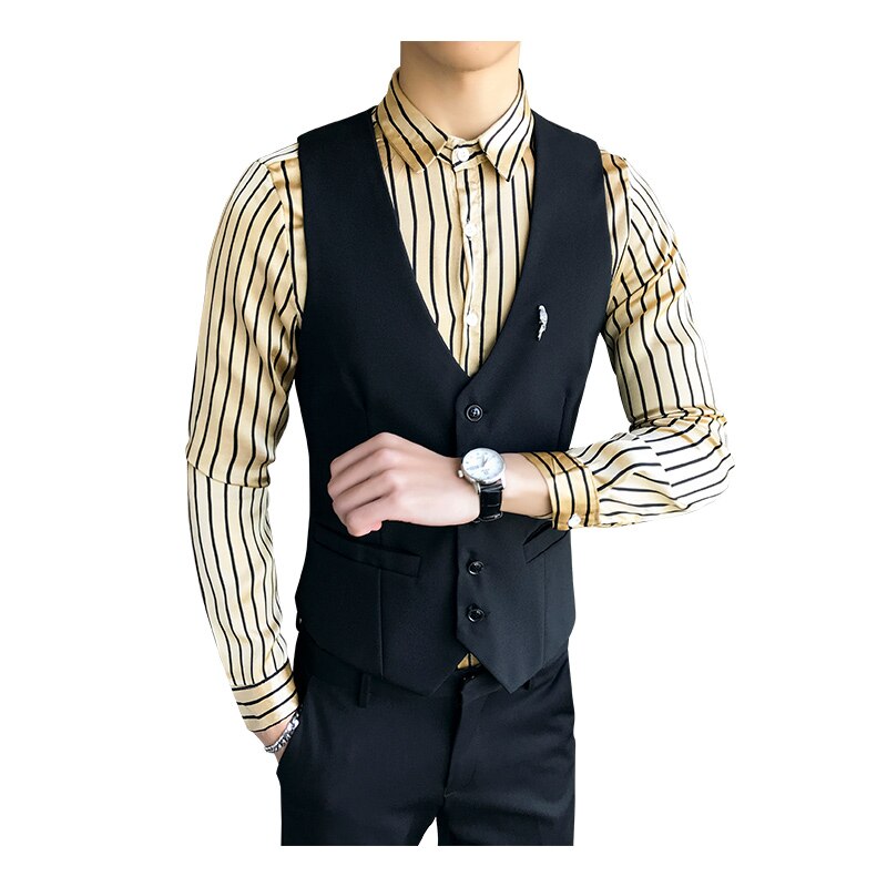 Barber's vest man business casual waistcoat men classic solid slim fit groom wedding dress party korean vests