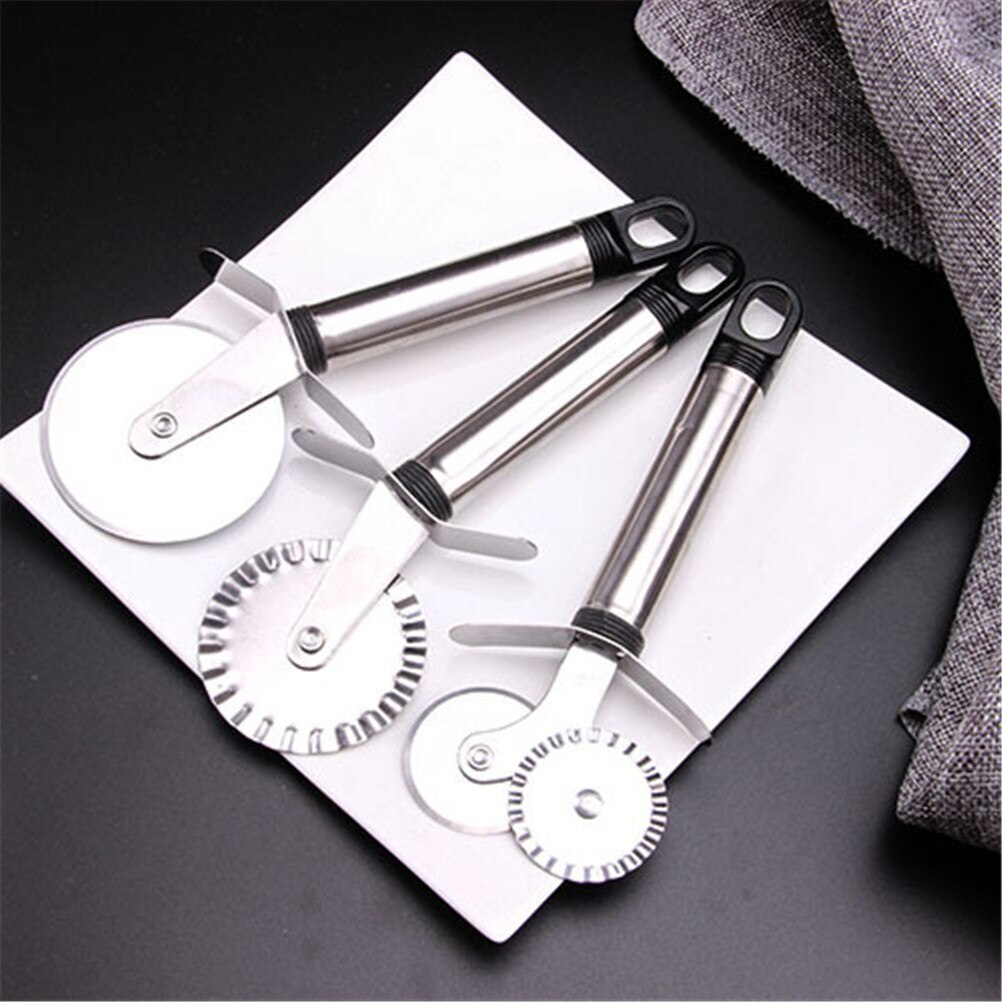 1Pc Pizza Cutter Rvs Dubbele Roller Mes Cutter Gebak Pasta Deeg Crimper Keuken Tool Party