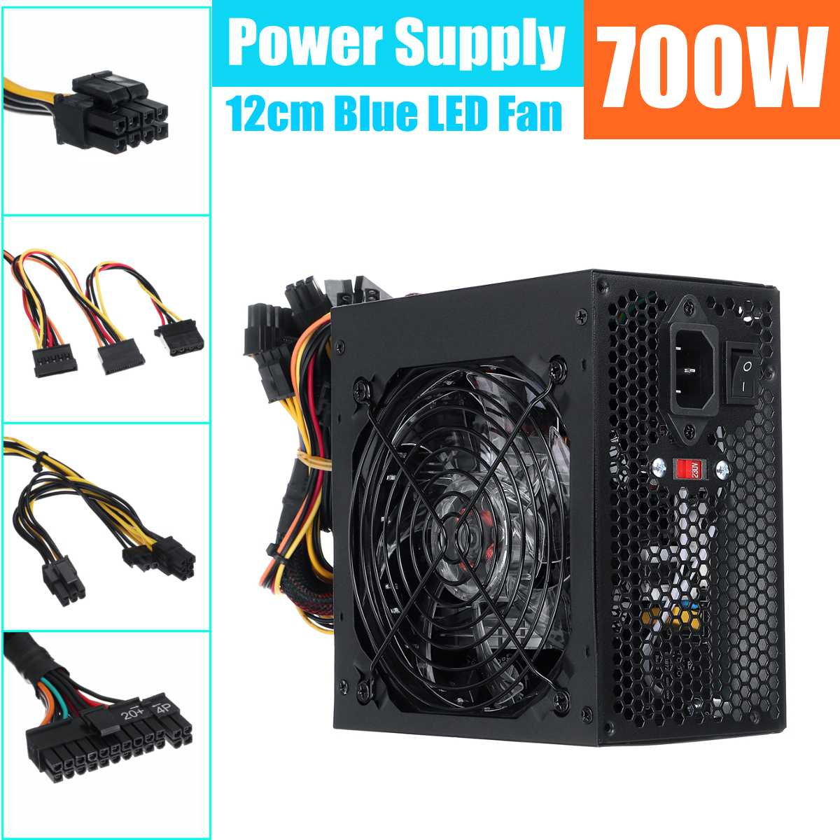 700W Netzteil 12cm Blau LED Fan 24 Pin PCI SATA 12V Computer Netzteil Für Intel AMD ATX für Desktop-computer
