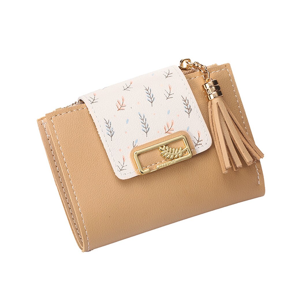 Kvinders kort pung print kvast pu clutch id kreditkortholder møntpung: Khaki