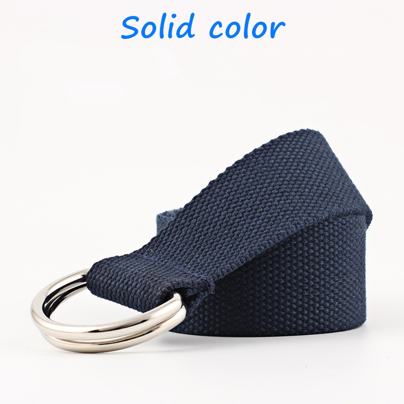 Frauen Neue Doppel Ring Leinwand Gürtel Streifen einfarbig Teenager Junge Mädchen Studenten Jeans Gürtel Lässig Band 125cm