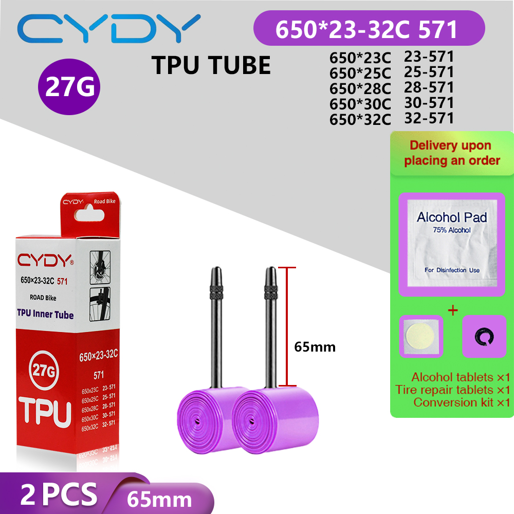 Cydy racercykel tpu-slang 650 x 23c 25c 26c 27c 28c 30c 32c cykeldäck 27g kameradäck 650c pneumatiska aro franska ventiler: Guld-