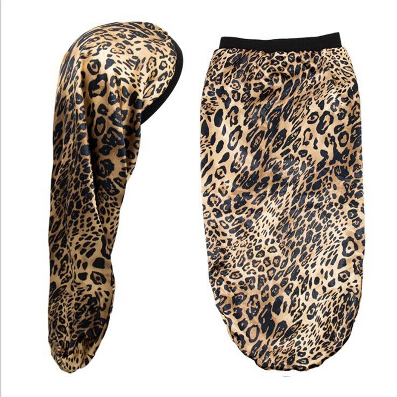 Afrikaanse vrouwelijke zijden tulband hoofddoek lange mutsen voor vrouwen slaapmuts satijnen print haar muts vlecht slouchy hoed tb -83b