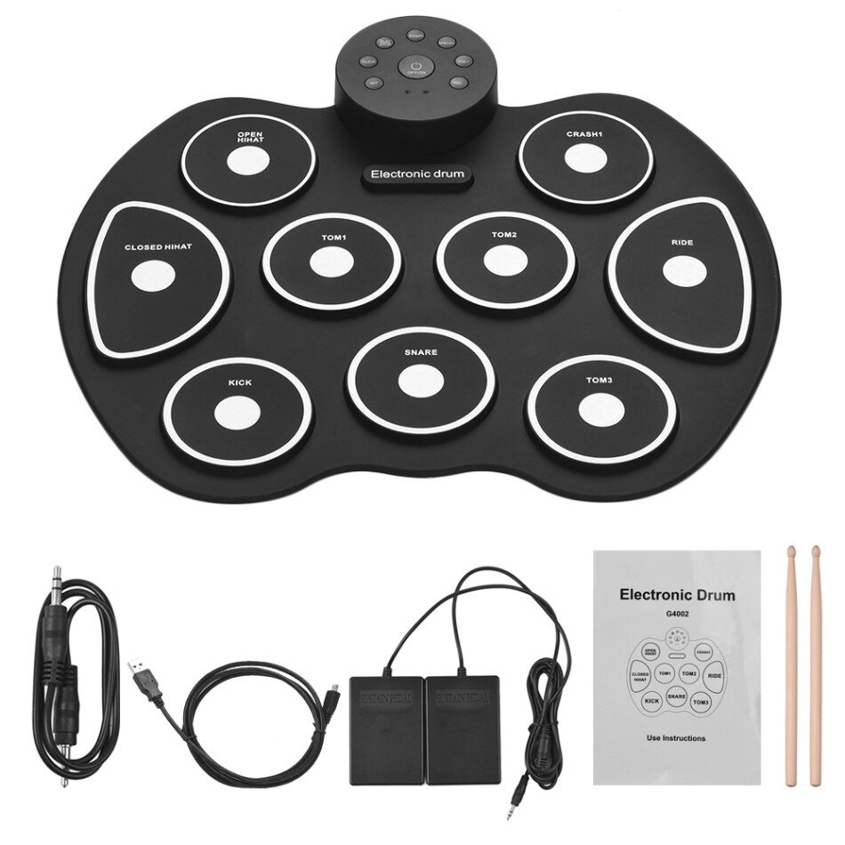 Portable Electronic Drum Digital USB 7 Pads Roll up Drum Set Silicone Electric Drum Pad Kit With DrumSticks Foot Pedal: Electronic Drum 04
