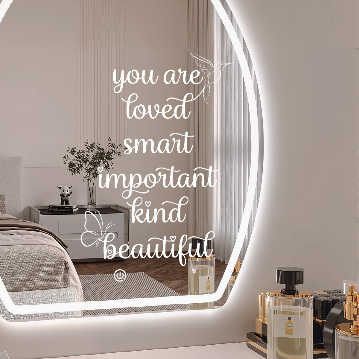 White&Black You Are Loved Mirror Decal – Inspirational Self-Love Vinyl Sticker, Mirror Decal Stickers, For Car Bathroom Decor: WHITE