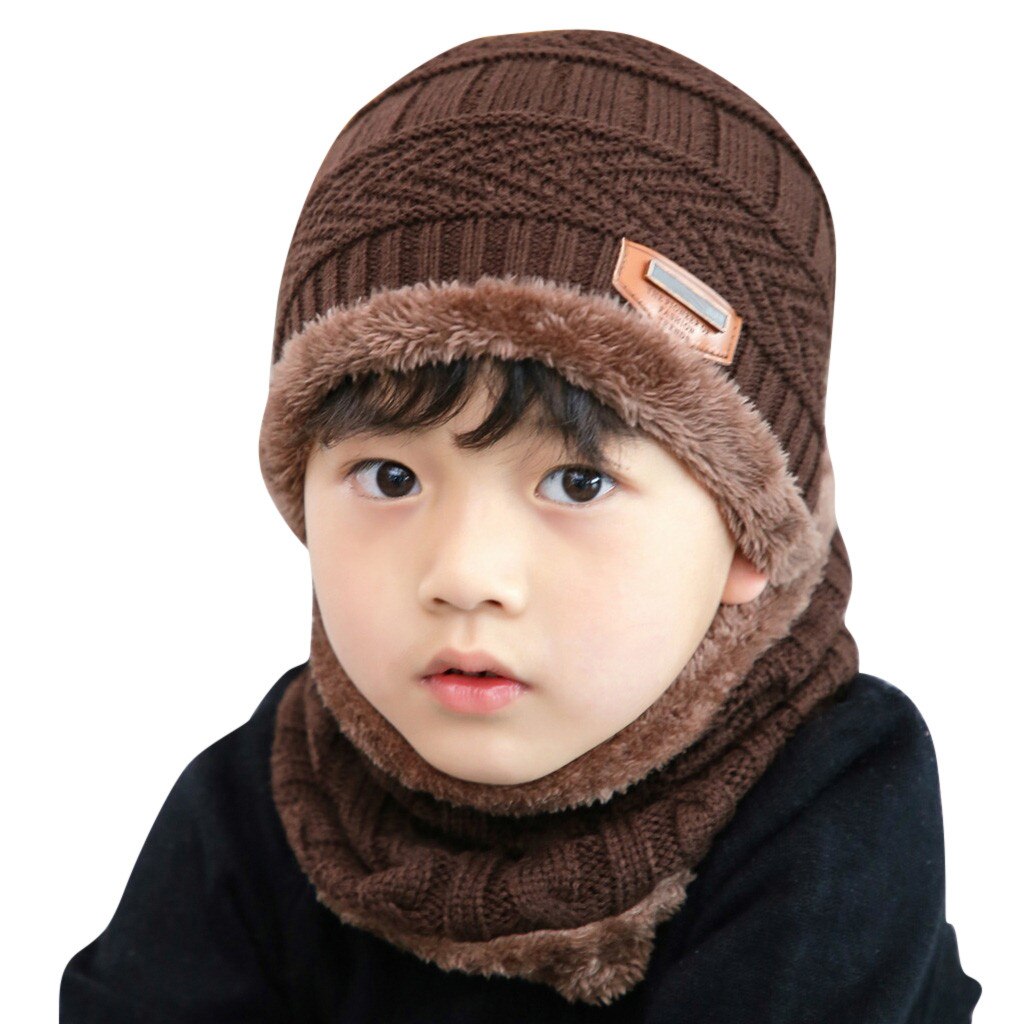 Cappelli Invernali Caldi Lavorati Een Maglia In Stapel Een Contrasto Per Cappello + Sciarpa Per Bambini Set Di Wijten Pezzi cappelli Per: Coffee 