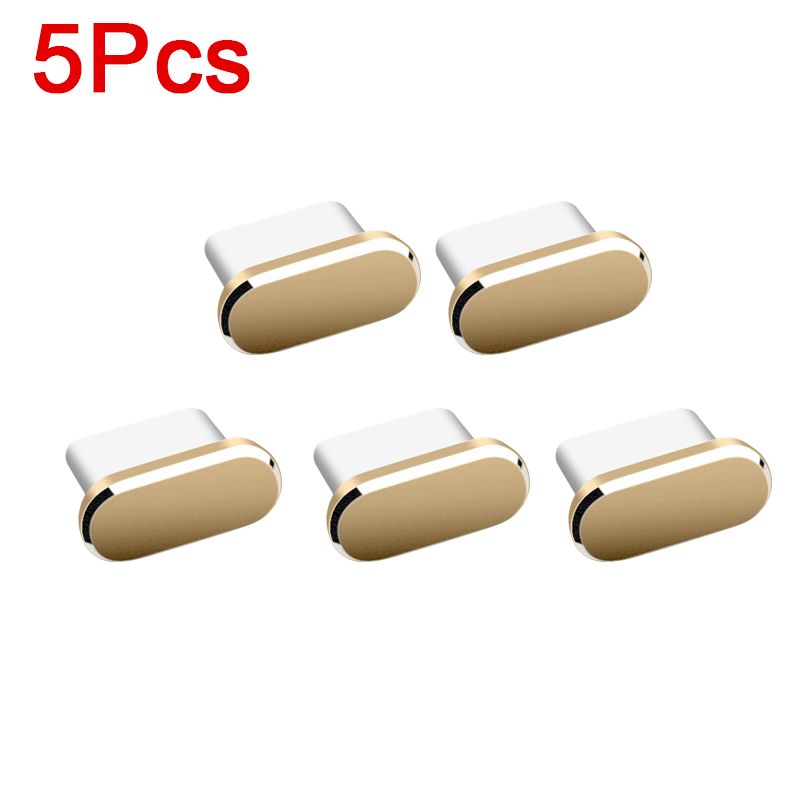 5 bouchons anti-poussière en métal pour Port de chargement de téléphone de Type C, couvercle de protection anti-poussière, capuchon étanche, décoration pour Samsung Xiaomi: green