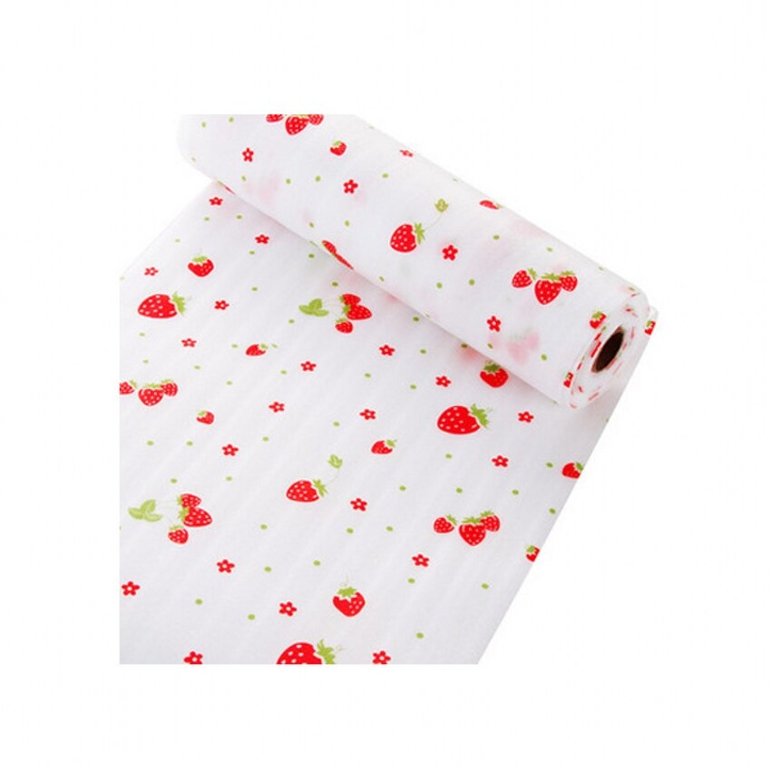 300Cm Reusable Table Drawer Mat Kitchen Shelf Liner Contact Paper Waterproof Drawer Paper PET Anti-oil Table Desk Decoration: Red strawberry