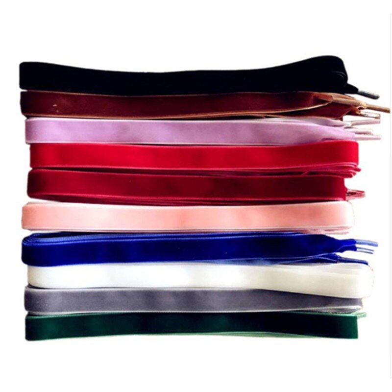 Lacets en velours pour femmes et hommes, 2 pièces, longueur 110CM, largeur 1.6 cm, noir, blanc, bleu, chaussures de sport colorées, décontractées, tendance