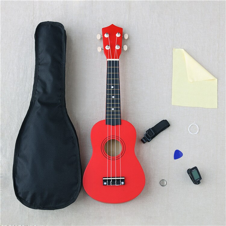 21-inch 16 colors Ukulele Adjustable Sound Musical + Bag+Strap+ Wipe Cloth +Tuner++String Stringed Instruments: red