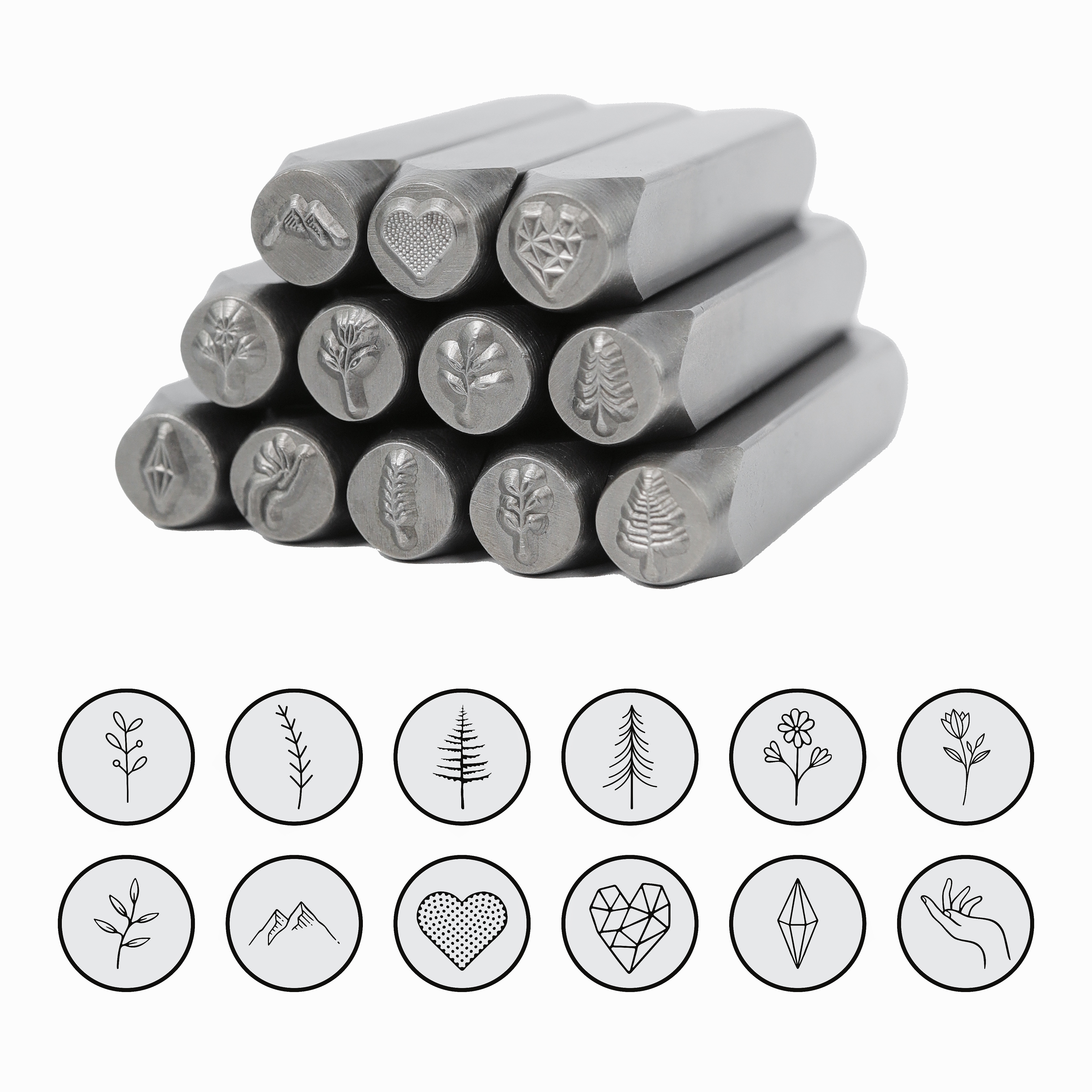 Timbres de en métal, timbres de fleurs et d'arbre, timbres en métal, tampons de poinçonnage en métal, kit d'estampage en métal, outil d'estampage de bijoux 1/4 (6 mm)
