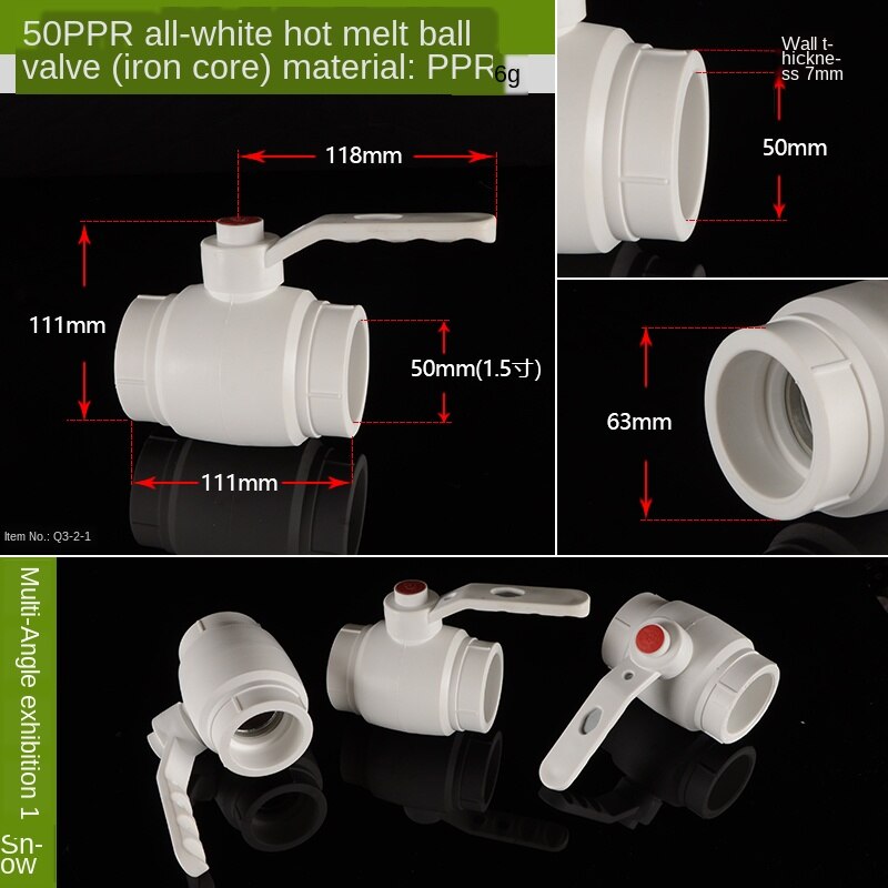 1/2 IN-20 3/4 IN-25 1 inch-32PPR melt ball valve wire wire ball valve live ball valve switch accessories thickened: 50PPR Hot melt ball