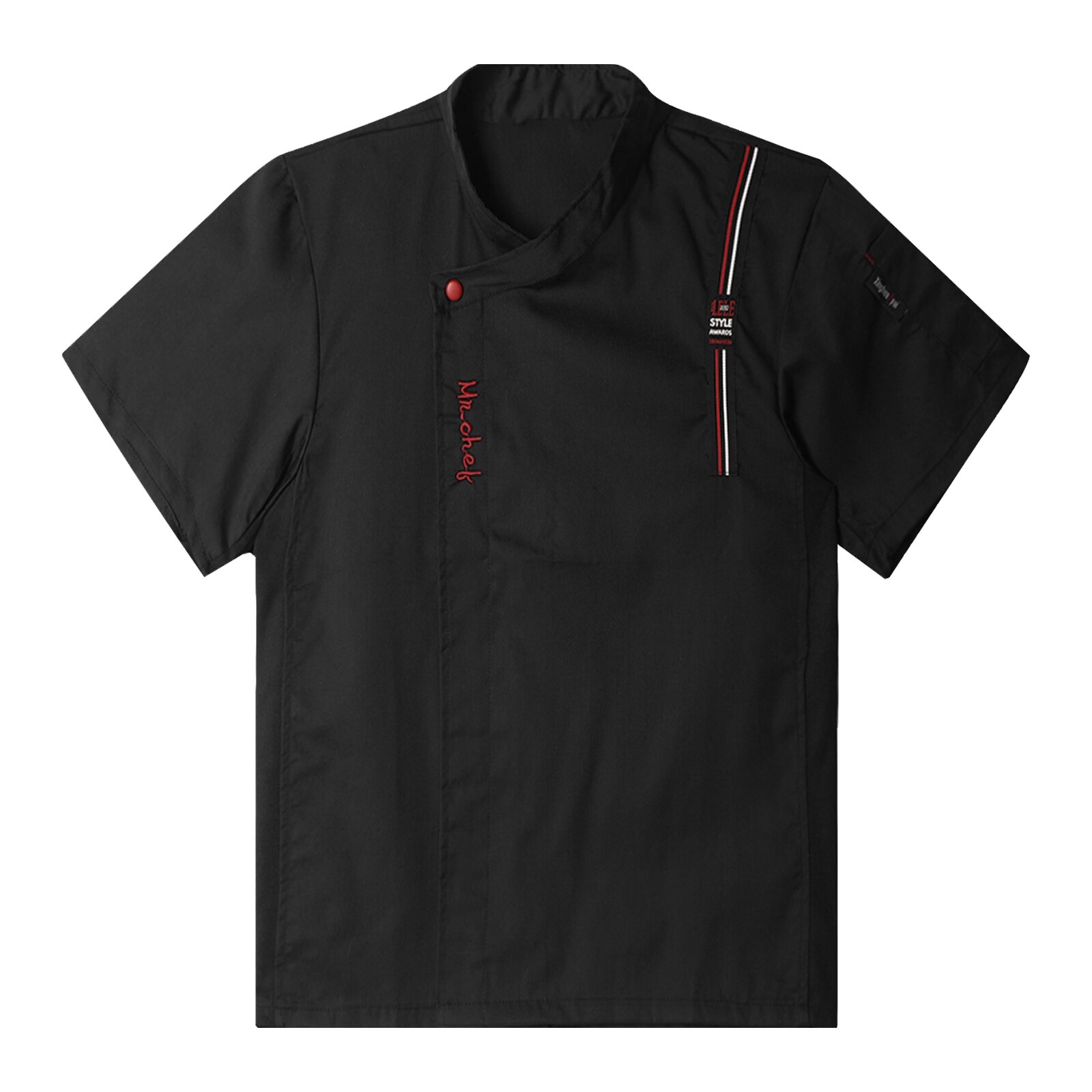 Manteau de Chef cuisinier pour hommes, uniforme de cuisine, T-shirts avec lettres brodées, veste à manches courtes, hauts, vêtements de travail pour la cuisine de Restaurant: Black / XL
